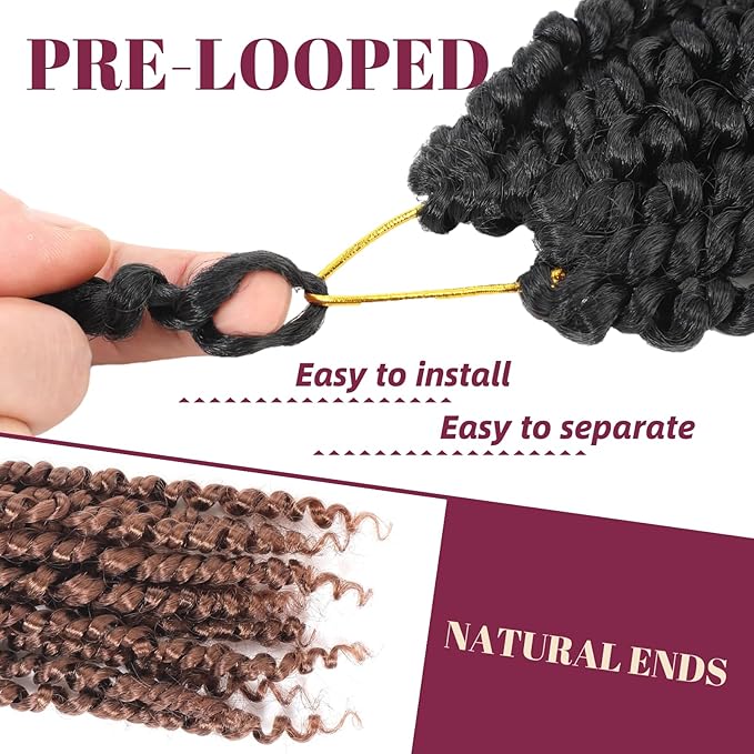 9 Packs Pre-Twisted Passion Twist Crochet Hair,10 Inch Ombre Crochet Twists Pre Looped Short Passion Twist Crochet Braiding Hair Extensions for Women(10 Inch,T1B/33/30#)