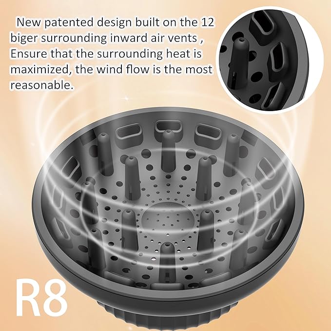 Hair Difuser Attachment Universal Diffuser Hair Dryer for 1.4-inch to 2.4- inch Blow Dryer, Hair Diffuser for Curly Hair and Natural Wavy Hair (Black)