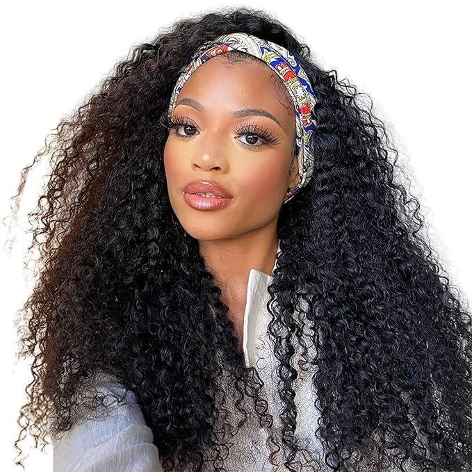 Curly Headband Wig Human Hair 30 inch Machine Made None Front Deep Wave Headband Human Hair Wigs For Black Woman Water Wave Head band Wig Natural Color