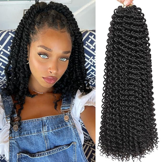 Passion Twist Hair 14 Inch 7 Packs Water Wave Crochet Hair Black Wrap Braiding Hair For Passion Twist Crochet Hair/Soft Locs/Butterfly Locs/Spring Twist Hair Crochet Braids Extension (14 Inch, 1#)