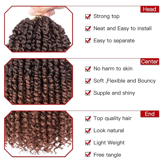 Xtrend 8 Packs Pre-twisted Passion Twist Crochet Hair 18 Inch Natural Black Pre-looped Crochet Braids Hair For Women Bohemian Synthetic Passion Braiding Hair Extension (8packs, T30#)