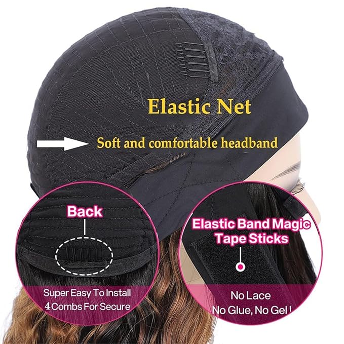 Highlight Ombre Headband Wig Human Hair Curly Glueless None Lace Front Headband Human Hair Wigs for Black Women #4/27 Brazilian Deep Wave Headband Wig 22 Inch