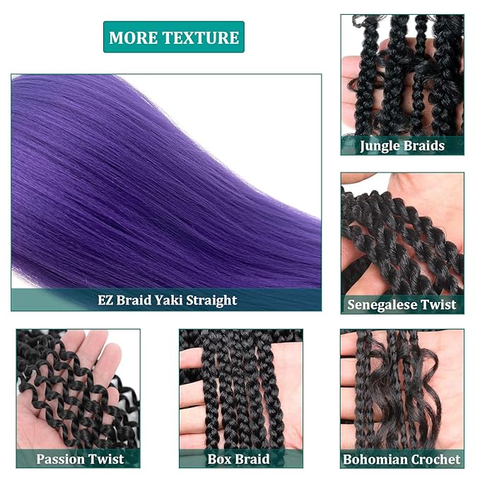 Kids Braiding Hair Pre Stretched Purple Hair Extensions For Braids 26 Inch Long Synthetic Braiding Hair Extensions For Stage Party Halloween Costume Cosplay Knotless Non Toxic Crochet Hair