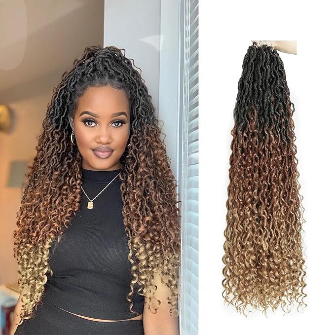 8Packs Goddess Locs Crochet Hair 26Inch Crochet Locs,Boho Faux Loc With Curly Ends River Hippie Bohemian Loc Crochet Hair for Black Women(OT30/27, 26inch(Pack of 8))