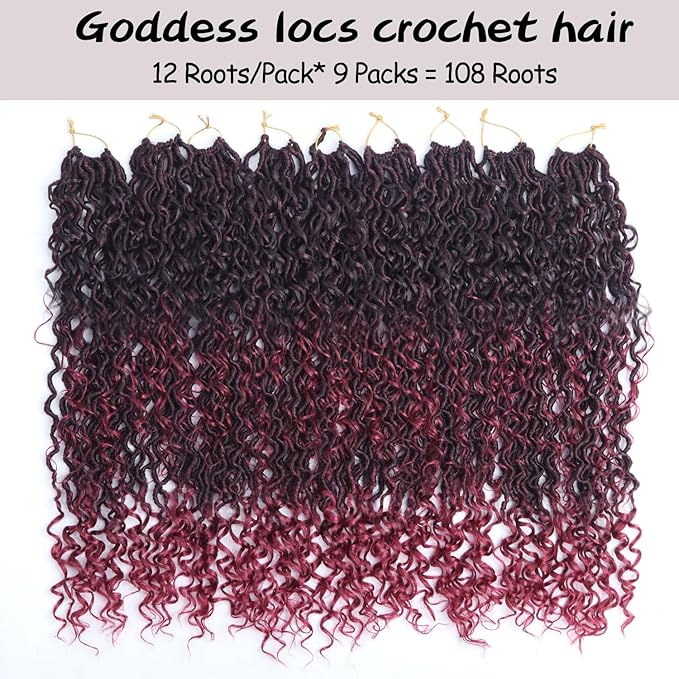 Goddess Locs Crochet Hair 22 Inch 9 Packs Synthetic Faux Locs Crochet Hair for Black Women, River Locs Hair Extensions Style Pre looped Crochet Locs with Curly Ends