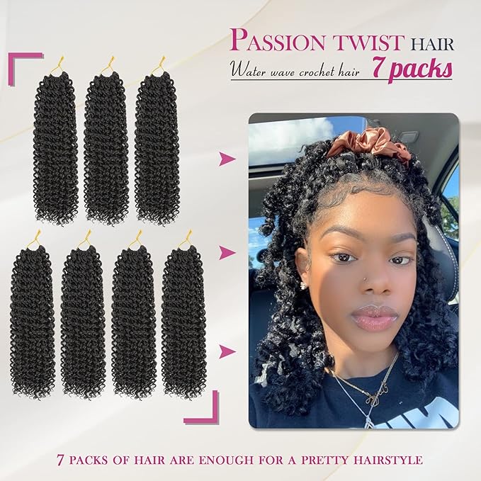 Dansama Passion Twist Hair Water Wave Braiding Hair for Butterfly Style Crochet Braids Bohemian Hair Extensions (14inch (Pack of 7), #1B)