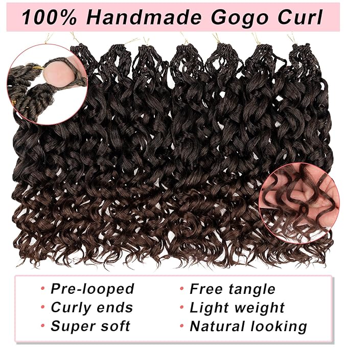 14 Inch Gogo Curl Crochet Hair 8 Packs Pre Looped Deep Twist Curly Ocean Wave Crochet Hair Goddess Box Braids Bohemian Synthetic Water Wave Braiding Hair for Women (16Strands/pack T30#)
