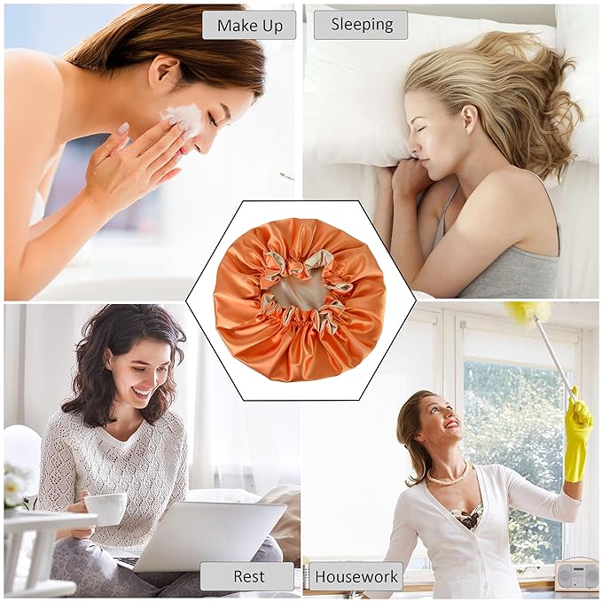 Silk Bonnet for Sleeping Satin Bonnets Double Layer Reversible Hair Cap Bonnet for Women Long Curly Braid Hair (Tangerine)