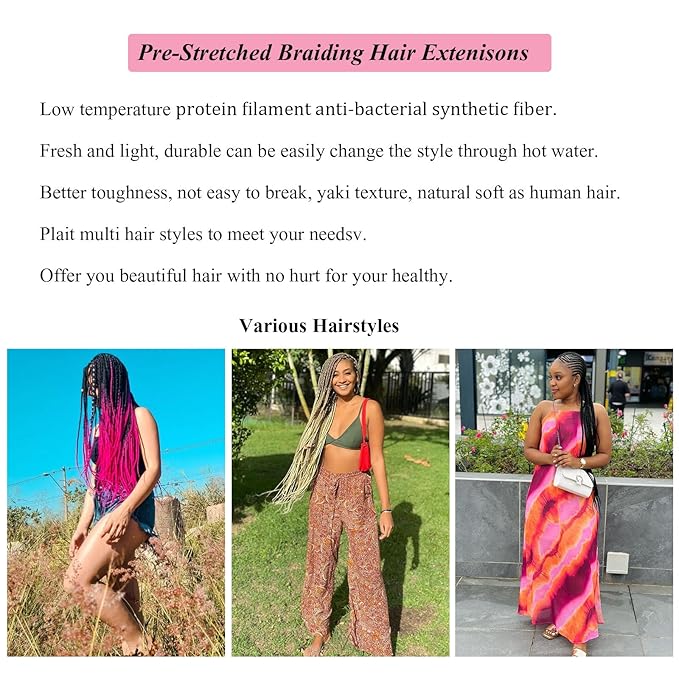 Kids Braiding Hair Pre Stretched Purple Hair Extensions For Braids 26 Inch Long Synthetic Braiding Hair Extensions For Stage Party Halloween Costume Cosplay Knotless Non Toxic Crochet Hair