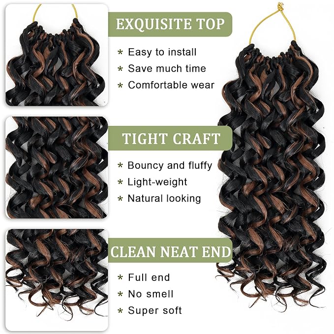 Vomella GoGo Curl Crochet Hair 8 Packs Water Wave 10 Inch Curly Crochet Hair for Women Short Beach Curl Synthetic Deep Twist Hair Extensions(P30#)