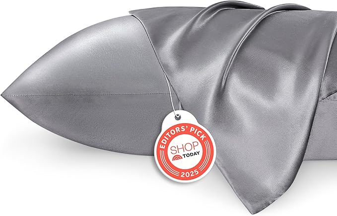 Bedsure Satin Pillowcases, Similar to Silk Pillowcase 2 Pack,Cooling Pillow Case for Sleeping Women with Envelope Closure, Gifts for Women Men, Dark Grey, Queen Size, 20x30 Inches, 2pcs