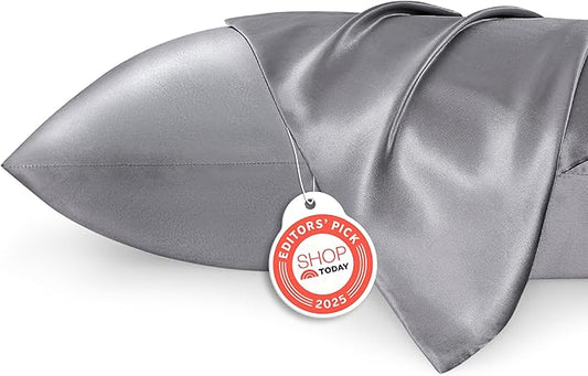 Bedsure Satin Pillowcases, Similar to Silk Pillowcase 2 Pack,Cooling Pillow Case for Sleeping Women with Envelope Closure, Gifts for Women Men, Dark Grey, Queen Size, 20x30 Inches, 2pcs