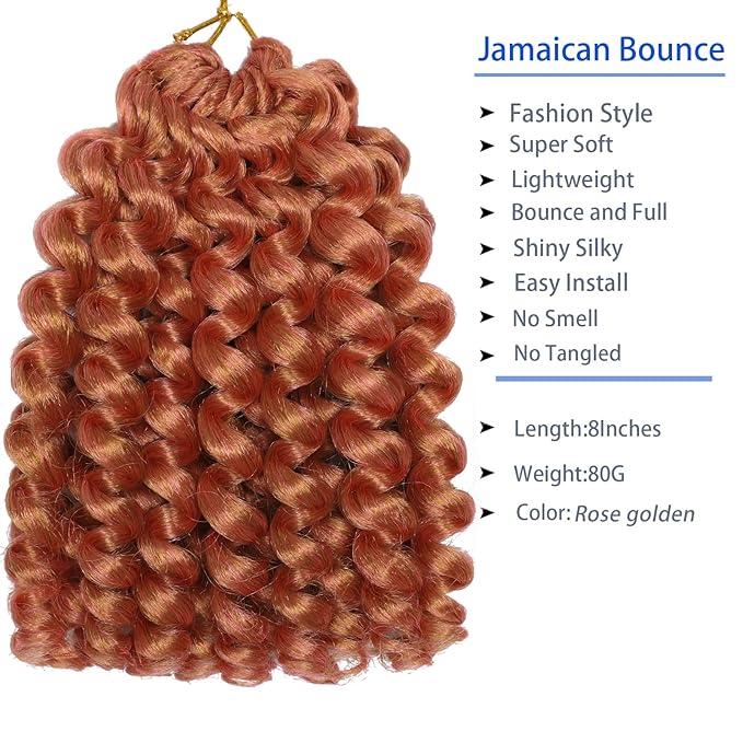 Rose Golden Deep Pink Crochet Hair 60 Strands 2X Ringlet Wand Curl Jamaican Bounce 8 inch Synthetic Pre Looed Crochet Hair Extensions Crochet Braiding Hair 20 Roots (8Inch (Pack of 3), Pink)
