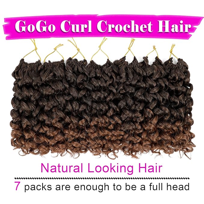 7 Packs GoGo Curl Crochet Hair 12 Inch Short Curly Crochet Hair for Women Beach Curl Water Wave Deep Twist Crochet Braids Synthetic Braiding Hair Extensions (12 Inch, T1B/30)