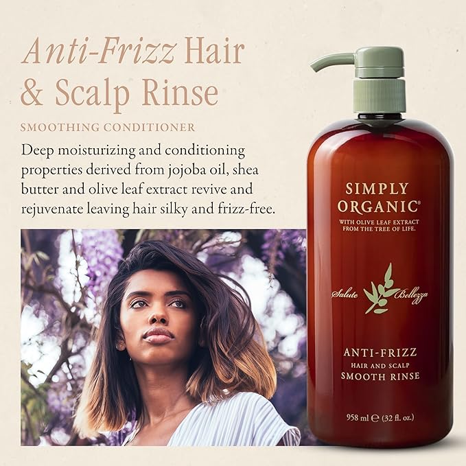 SIMPLY ORGANIC Frizz Control Deep Scalp & Hair Conditioner, Made in Italy, All Natural Cruelty Free Hair Care for Women & Men, Aloe, Jojoba Oil, Olive Leaf Extract, 32 fl oz/958 ml, ANTI-FRIZZ