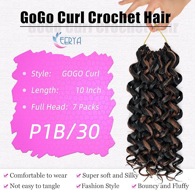 7 Packs GoGo Curl Crochet Hair 10 Inch Short Curly Crochet Hair for Women Water Wave Beach Curl Deep Twist Crochet Braids Synthetic Braiding Hair Extensions (10 Inch, P30)
