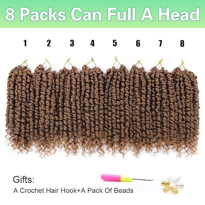 Passion Twist Crochet Hair 8Inch Passion Twist Hair 8 Packs Pre-Twisted Passion Twist Crochet Hair for Black Women Soft Passion Twist Curly Crochet Hair 8"(Pack of 8) 27#