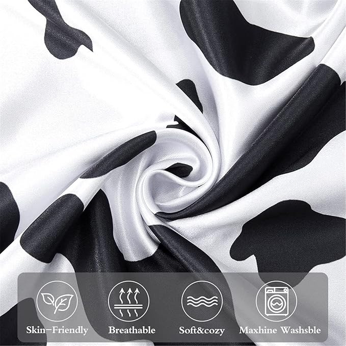 Satin Pillowcase for Hair and Skin, Cow Print Pillow Cases 2 Pack King Satin Pillowcase Set of 2 Cooling Silky Cow Pillowcase with Envelope Closure (20x36 inches, Black and White)