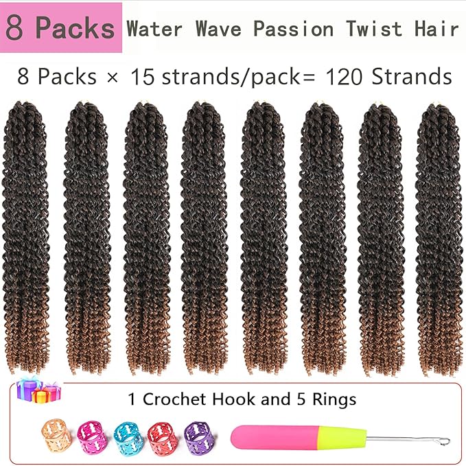 Passion Twist Hair 20 Inch 8 Packs Passion Twist Crochet Hair Long Bohemian Crochet Braids (20 Inch, 1B/30)