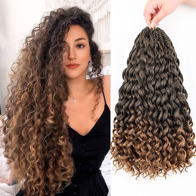 Gogo Curl Crochet Hair 7 Packs Pure Protein Fiber Close to Human Hair Pre looped Water Wave Crochet Hair Deep Twist Synthetic Braiding Hair for Women (T30, 18Inch)