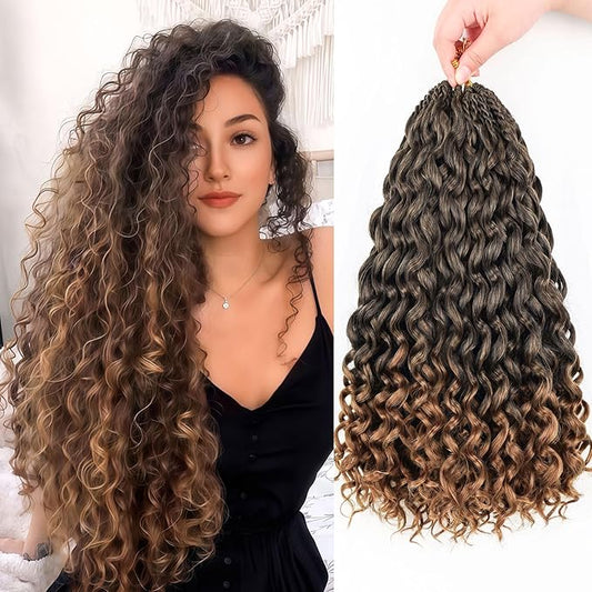 Gogo Curl Crochet Hair 7 Packs Pure Protein Fiber Close to Human Hair Pre looped Water Wave Crochet Hair Deep Twist Synthetic Braiding Hair for Women (T30, 18Inch)