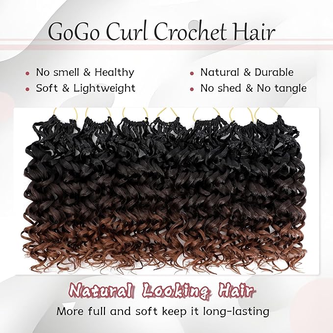 7 Packs Gogo Curl Crochet Hair for Women 10 Inch Pre-Twisted Curly Crochet Hair Pre Looped Deep Ocean Water Wave Beach Curl Crochet Braids Synthetic Braiding Hair Extensions (10 Inch, 1B/4/30)