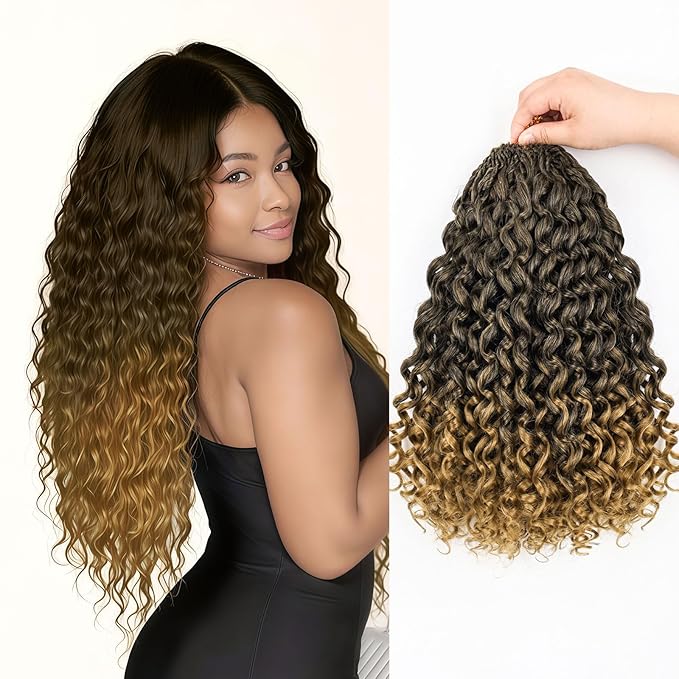 Gogo Curl Crochet Hair Protein Fiber Close to Human Hair 7 Packs Pre looped Water Wave Crochet Hair Deep Twist Synthetic Braiding Hair for Women (T27, 8Inch)