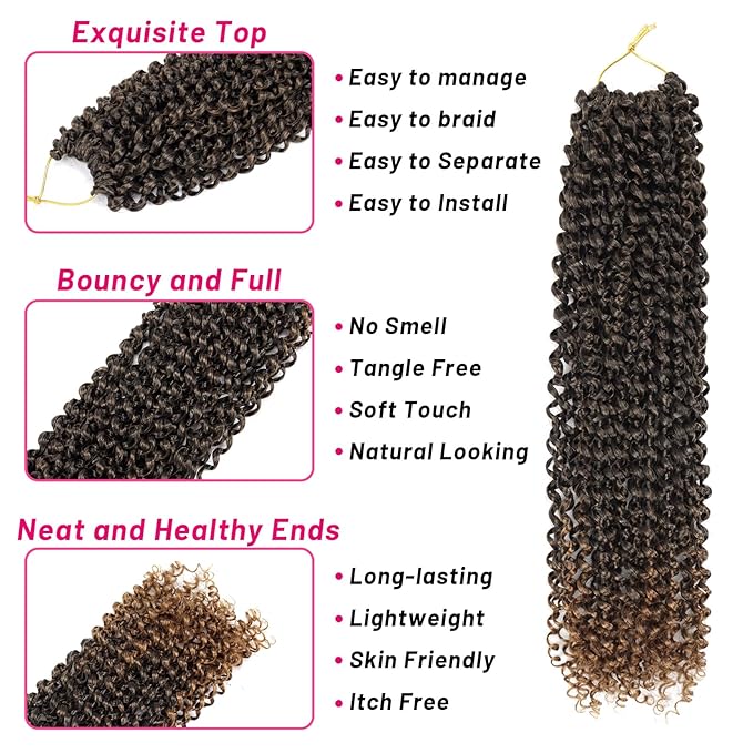 Dorsanee Ombre Brown Passion Twist Hair 18 Inch 7 Packs Water Wave Crochet Hair Long Bohemian Curly Braiding Hair for Butterfly Locs, Faux Locs, Boho Style Spring Twist Crochet Braids (T30#)
