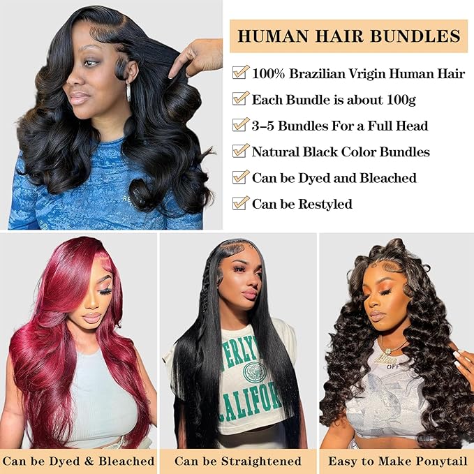 12A Brazilian Virgin Hair Body Wave 3 Bundles 10" 12" 14" 300g Brazilian Remy Virgin Body Wave Human Hair Bundles 100% Unprocessed Virgin Brazilian Remy Hair Bundles Natural Color