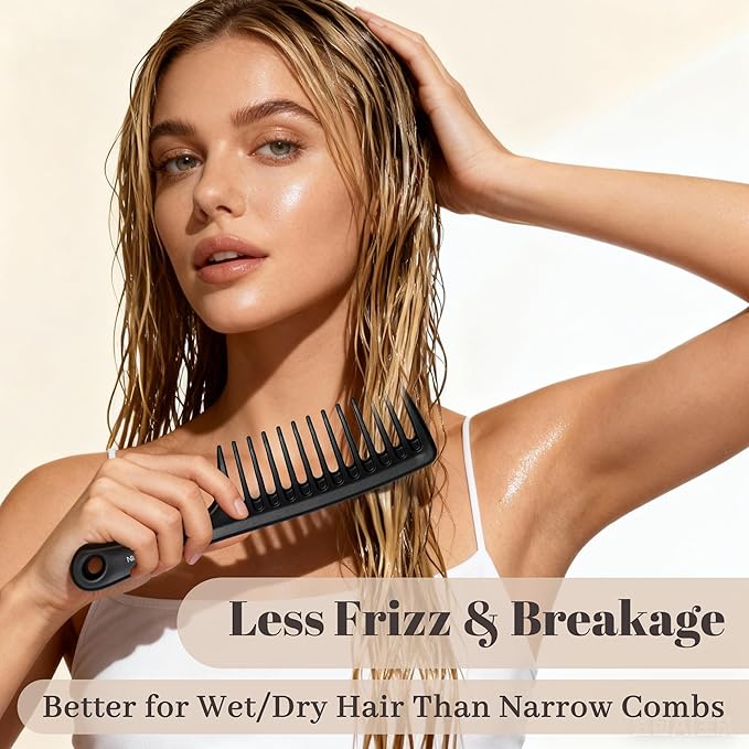 HYOUJIN Black Large Wide Tooth Detangler Paddle Brush - Best Styling Comb for Curly, Wet, Long Hair