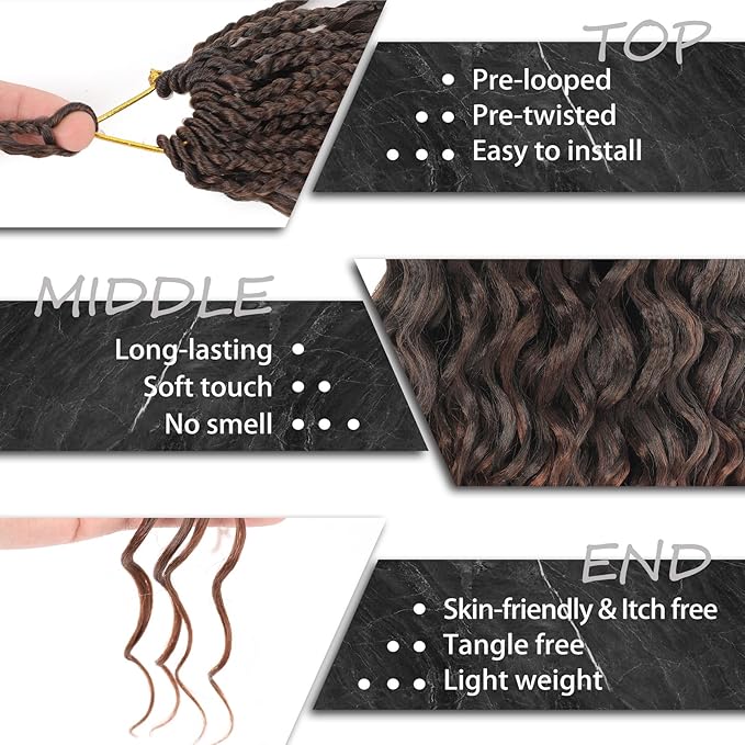 18 Inch Ocean Wave Crochet Hair Curly Deep Wave Crochet Hair for Black Women 9 Packs Short Braiding Hair Pre Looped Synthetic Hair Extensions (T30)