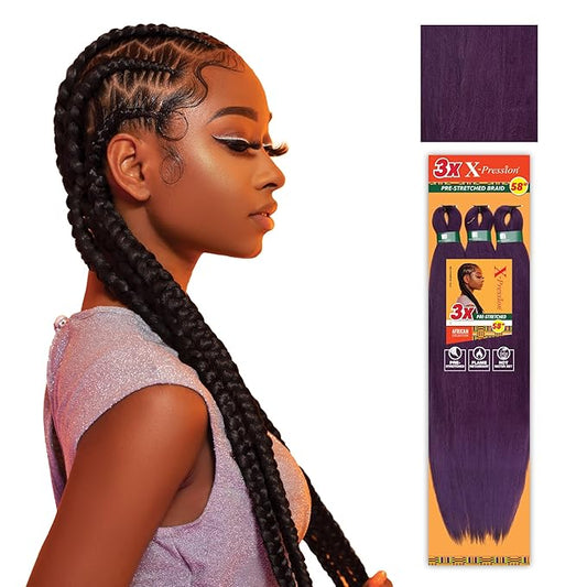 Sensationnel X-pression prestretched braiding hair - 3x braid 58 inch all kanekalon flame retardant synthetic braid for box braids and twists (1 pack, PURPLE)