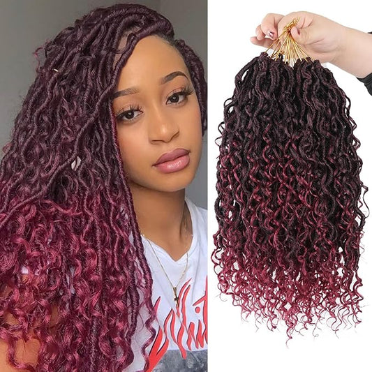Goddess Locs Crochet Hair,Vemet 16 Inch 9 Packs Synthetic Faux Locs Crochet Hair for Black Women,River Locs Hair Extensions Boho Style Pre looped Faux Locs with Curly Ends
