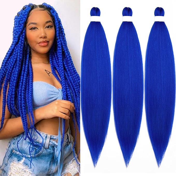 UPruyo Blue Braiding Hair Pre Stretched 26 inch Long Kids Prestretched Braiding Hair Extensions for Micro Box Braids Synthetic Clean Therapy Knotless Braiding Hair (Blue 3packs)