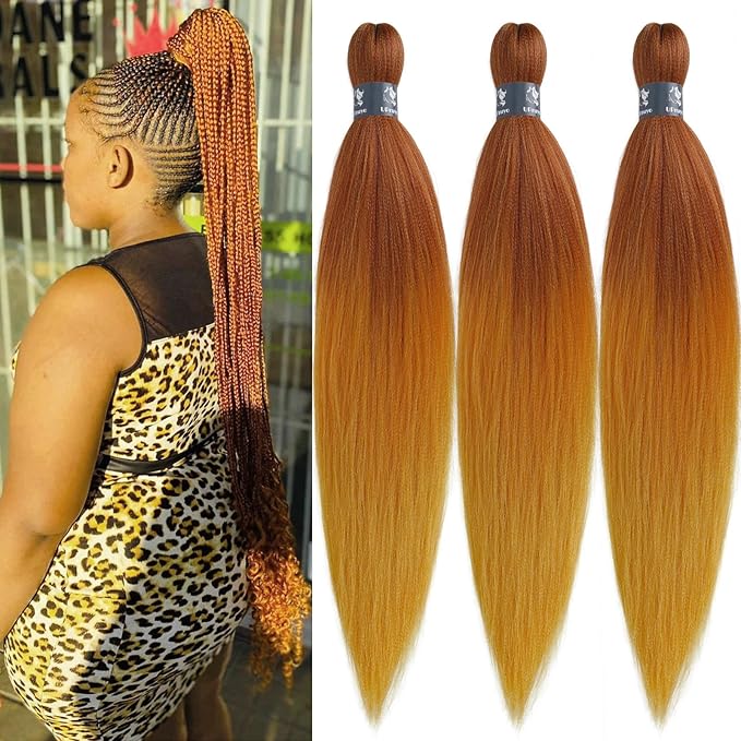 Ombre Braiding Hair Pre Stretched Ginger Golden Box Braids Kanekalo Colored Braiding Hair Extensions for Braiding Knotless Prestretched Pre Sectioned Braiding Hair Ombre 26 inch