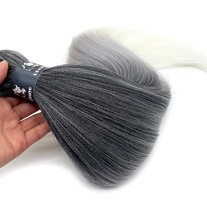 Ombre Braiding Hair Pre Stretched 1B Gray Kanekalo Braiding Hair Extensions for Braiding Box Braids Knotless Prestretched Pre Sectioned Braiding Hair Ombre 26 inch