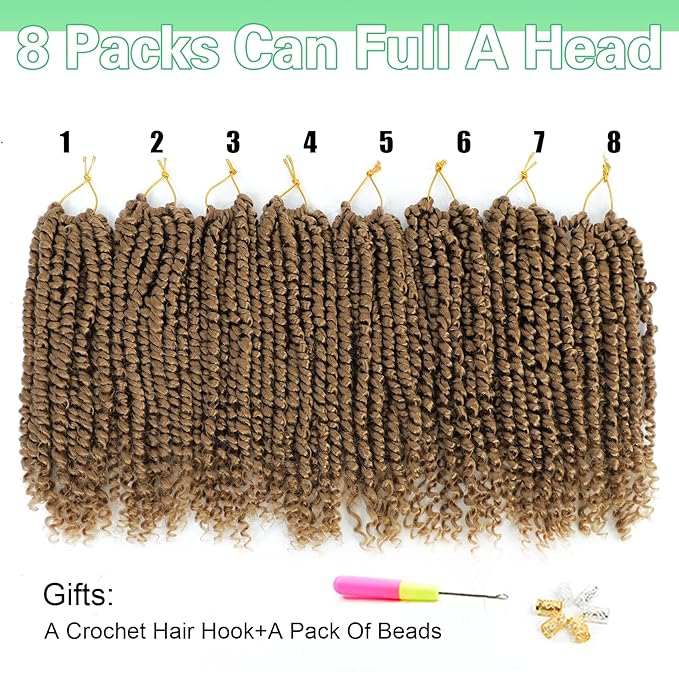 Passion Twist Crochet Hair 10 Inch Passion Twist Hair 8 Packs Pre-Twisted Passion Twist Crochet Hair for Black Women Soft Passion Twist Curly Crochet Hair 10"(Pack of 8) 27#
