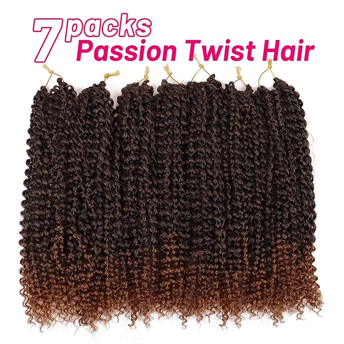 Dorsanee Ombre Brown Passion Twist Hair 14 Inch 7 Packs Water Wave Crochet Hair Long Bohemian Curly Braiding Hair for Butterfly Locs, Faux Locs, Boho Style Spring Twist Crochet Braids (T30#)