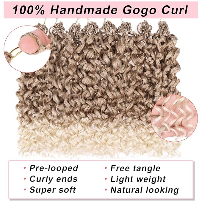 18 Inch Gogo Curl Crochet Hair 8 Packs Curly Crochet Hair for Women Pre-looped Deep Wave Crochet Hair Box Braids Water Wave Curly Beach Curl Crochet Hair Extensions (16Strands/pack T27613#)