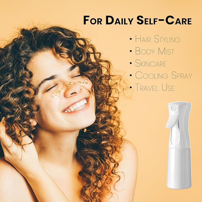 Mistifi Fine Mist Spray Bottle for Hair – Continuous Refillable Mister for Hairstyling, Barber, Salon, Beauty, Skincare, Pets –(200ml 1Pc, White bottle)