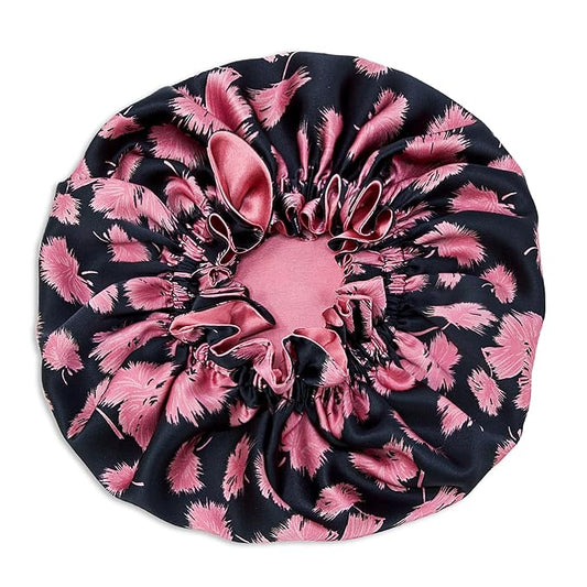 100% Mulberry Silk Bonnet for Women – Handmade in USA, 19 Momme Double-Layer Reversible Hair Wrap, Non-Slip Sleep Cap for Curly & Natural Hair, Luxury Hair Protection (Vintage Pink)