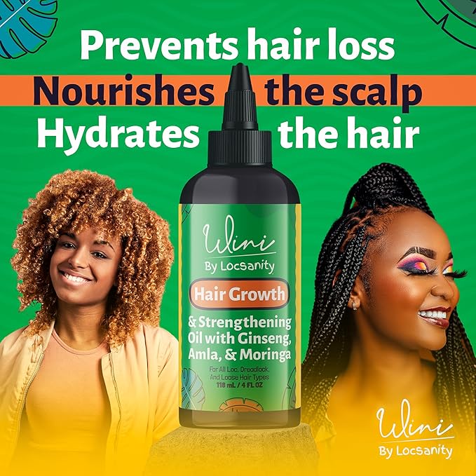 Wini by Locsanity Hair Growth Oil for Locs, Dreadlocks, Dreads, Loose Natural Hair - Blackberry, Alma, Moringa, Tamanu, Flax Seed, Ginseng, Hibiscus, Bhringraj 100% Narural Vegan 4 OZ