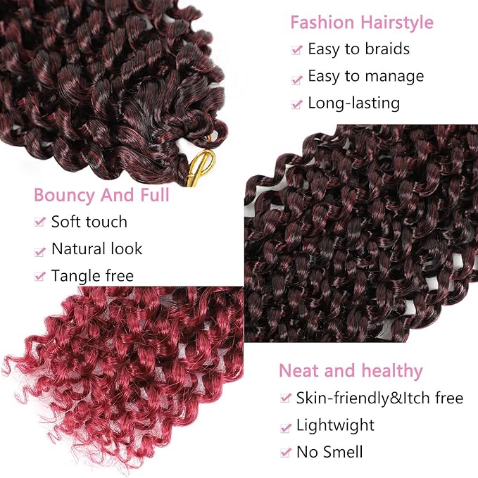 TBG Burgundy Red 24 Inch Passion Twist Crochet Hair - 8 Packs Water Wave Braiding Hair Long Spring Twist Hair Synthetic Hair Extension
