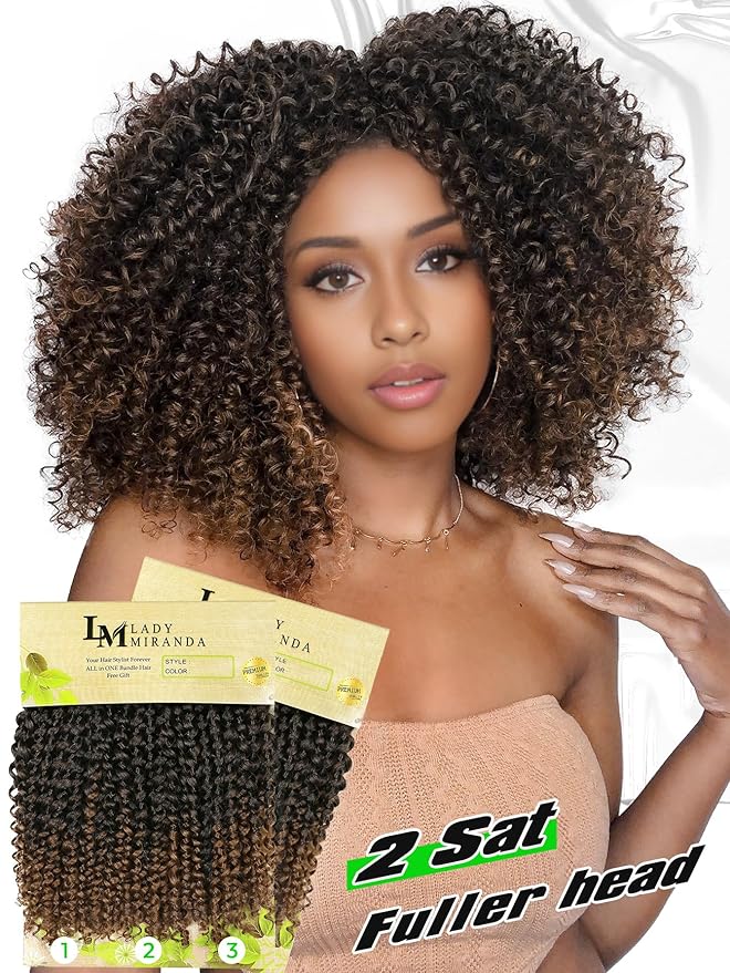 LADY MIRANDA Afro kinky Curly Crochet Hair Marlybob Braiding Hair Extensions for Black Women Jerry Curl Crochet Hair 6X Braid Hair Short Passion Twis Synthetic Extensions (Ombre Brown)