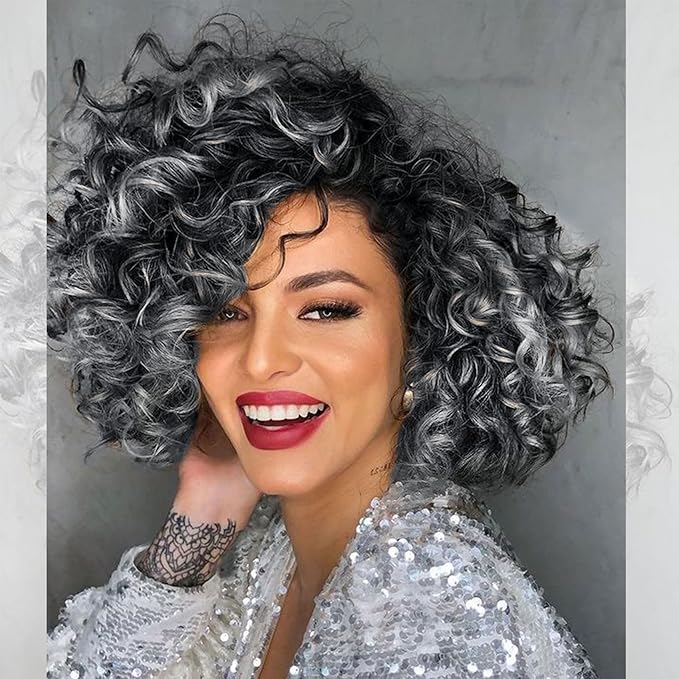 7 Packs Gogo Curl Grey Crochet Hair for Women 8 Inch Pre-Twisted Curly Crochet Hair Pre Looped Deep Ocean Water Wave Beach Curl Crochet Braids Synthetic Braiding Hair Extensions (8 Inch, 1B/Gray)