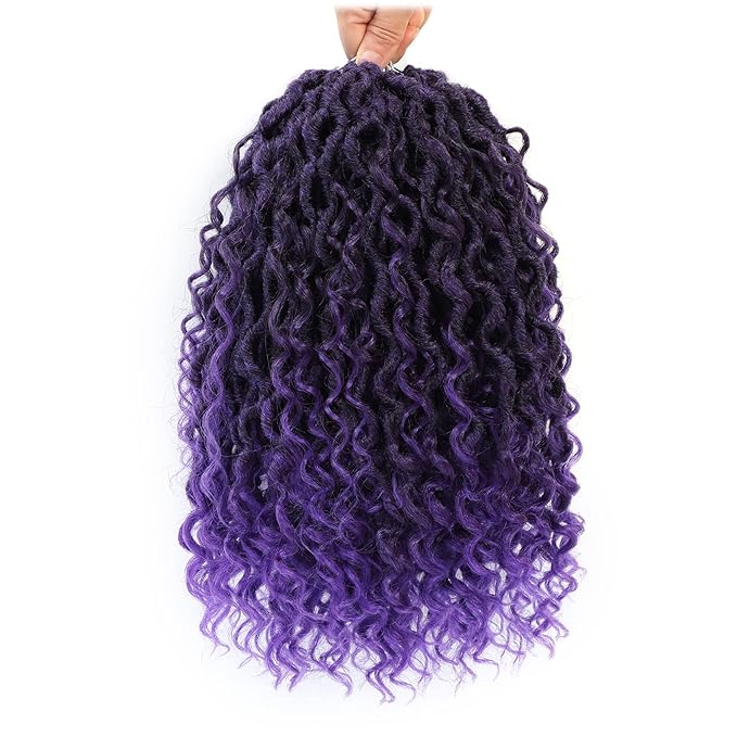 Fulcrum Goddess Locs Crochet Hair 12 Inch, 8 Packs New Faux Locs Crochet Hair for Black Women, Crochet locs with Curly Ends (12Inch (Pack of 8), 1B/Purple#)