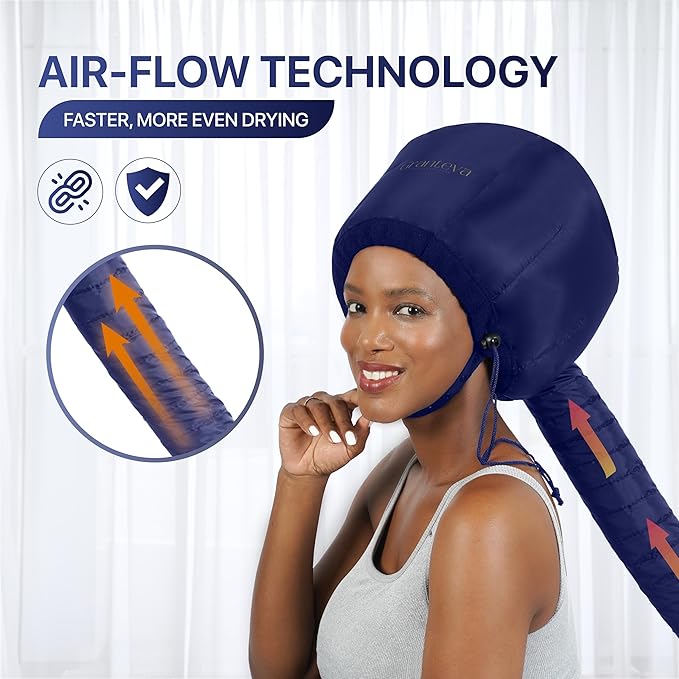 Granteva Hair Dryer Bonnet Attachment w/A Headband Integrated That Reduces Heat Around Ears & Neck - Blow Dryer Attachment for Hair Dryer, Speeds Up Drying Time