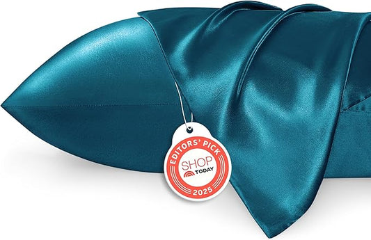 Bedsure Satin Pillowcase 2 Pack Similar to Silk Pillow Cases Standard Size, Pillow Case for Sleeping Women with Envelope Closure, Gifts for Women Men, Teal, 20x26 Inches, 2pcs