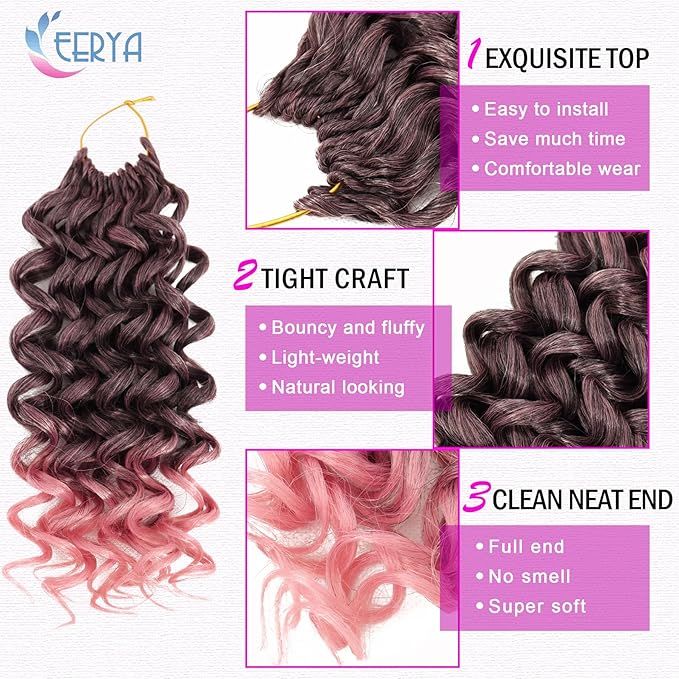 7 Packs GoGo Curl Crochet Hair 10 Inch Short Curly Crochet Hair for Women Water Wave Beach Curl Deep Twist Crochet Braids Synthetic Braiding Hair Extensions (10 Inch, T1B/Pink)