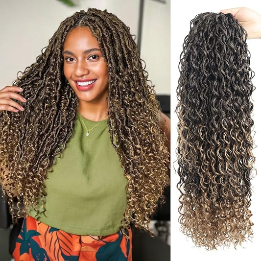 Goddess Locs Crochet Hair 24 Inch 9 Packs Synthetic Faux Locs Crochet Hair for Black Women, River Locs Hair Extensions Style Pre looped Crochet Locs with Curly Ends